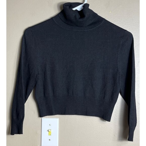 XXI Crop Turtleneck Sweater Black 3/4 Sleeve Coquette Marilyn Stretch Womens M - Picture 2 of 9